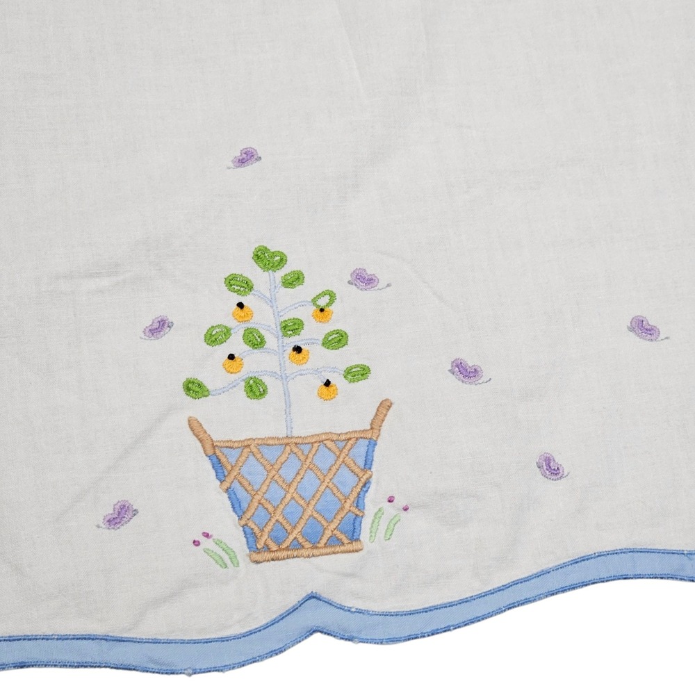 Lillian Vernon Vintage Embroidered Tree Butterflies Scalloped Edge Dish Towel
